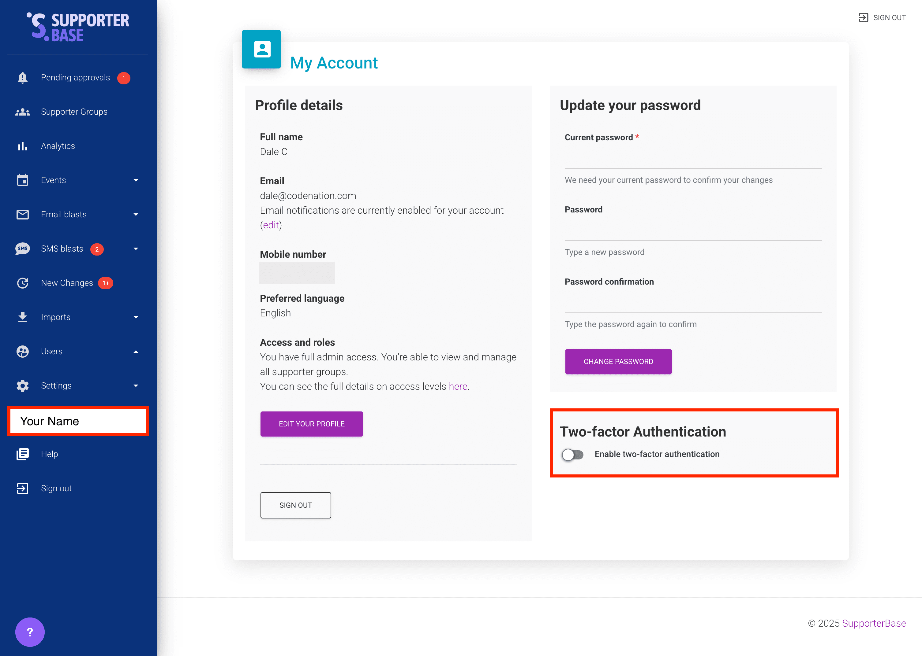 Login page with the verification or backup code field highlighted, prompting for a code or a backup code