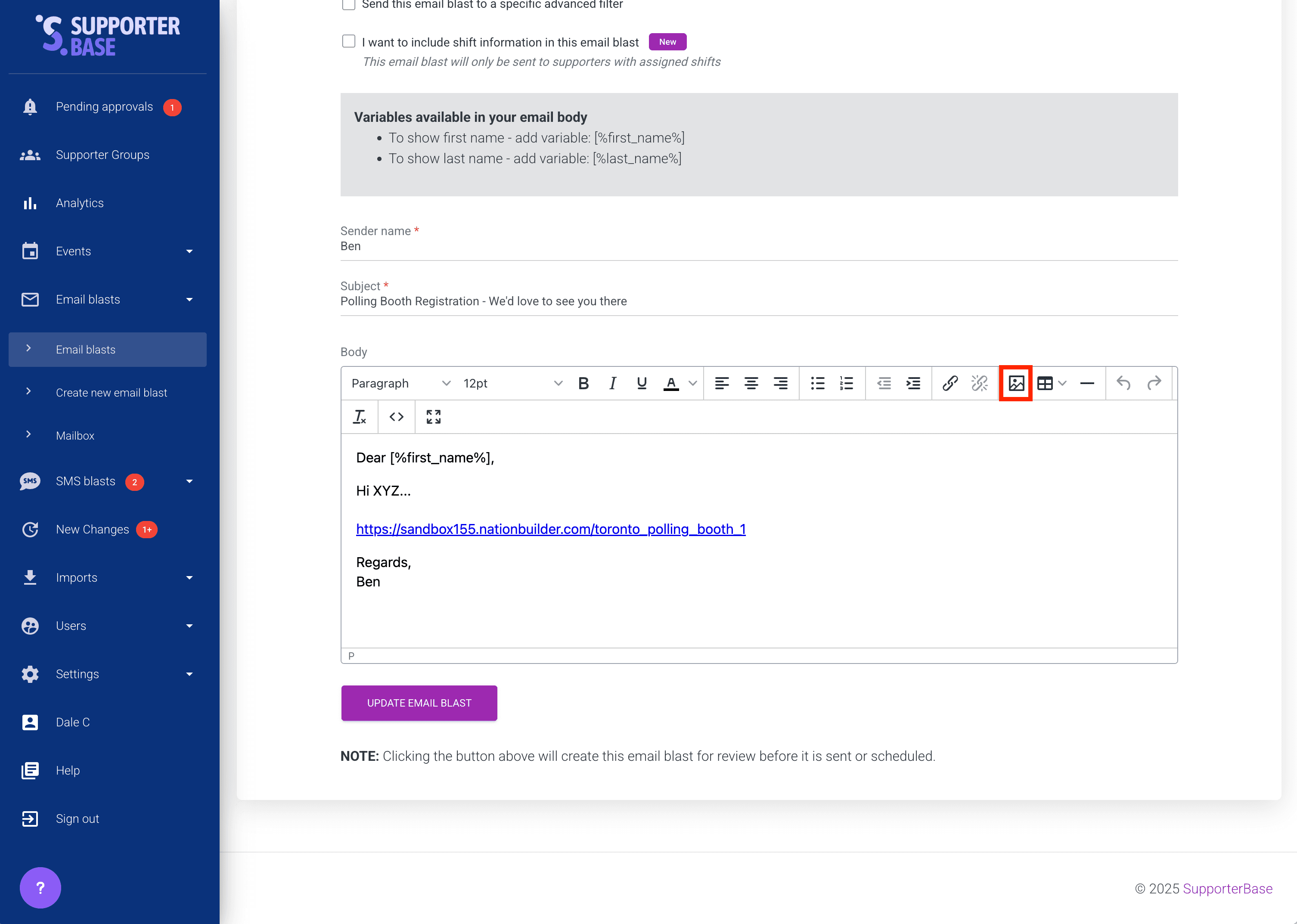 The Allow admins to configure a different sender email for each group toggle in Configurations