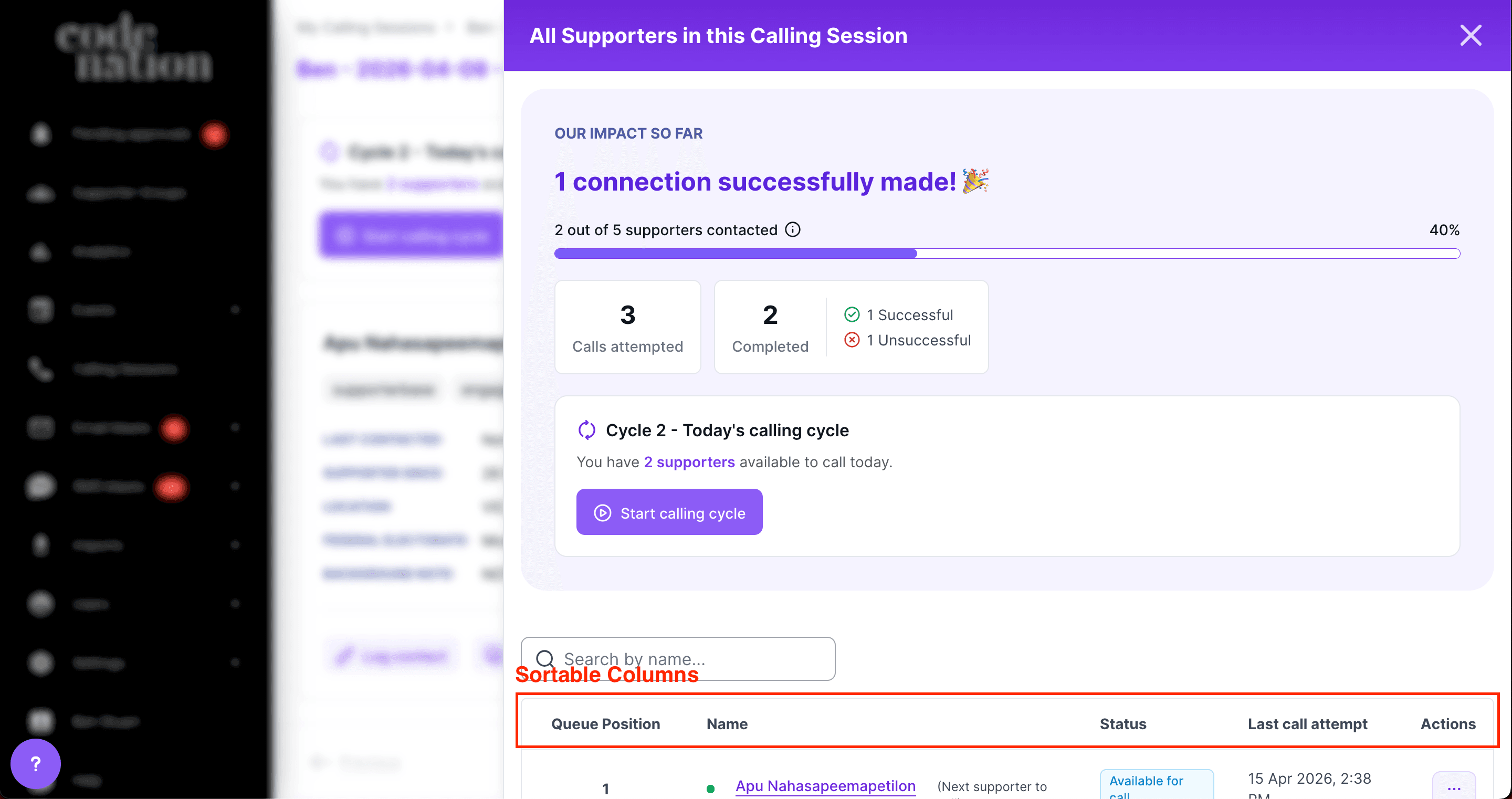 View All Supporters side sheet