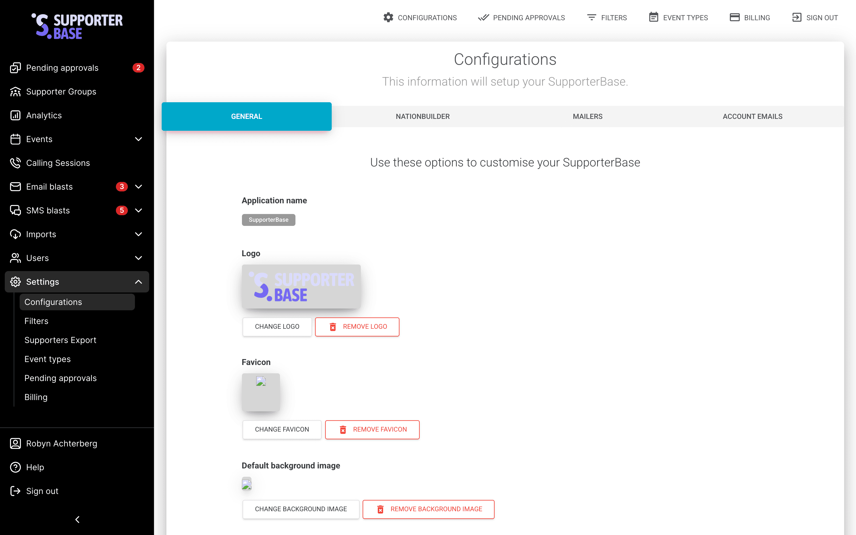 Configurations page with the feature switches on the General tab