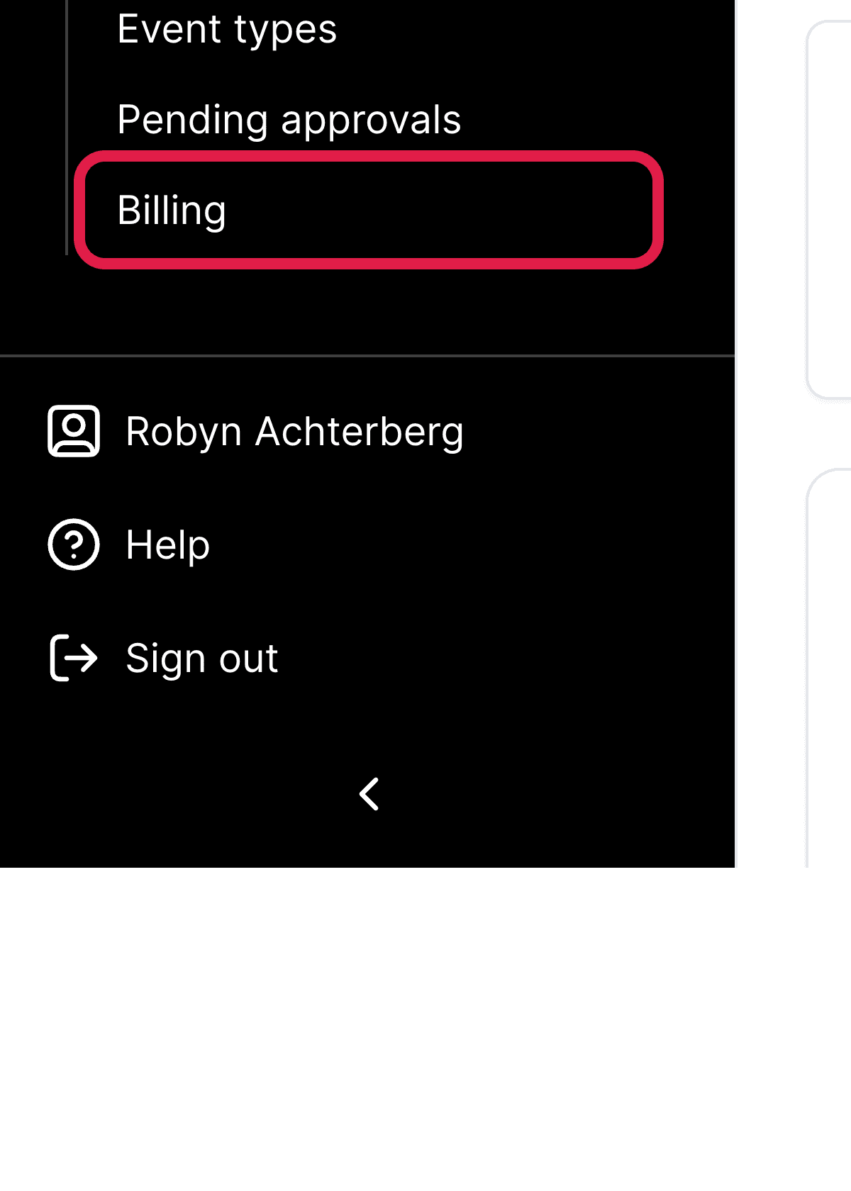 Left-hand menu with Billing highlighted under Settings