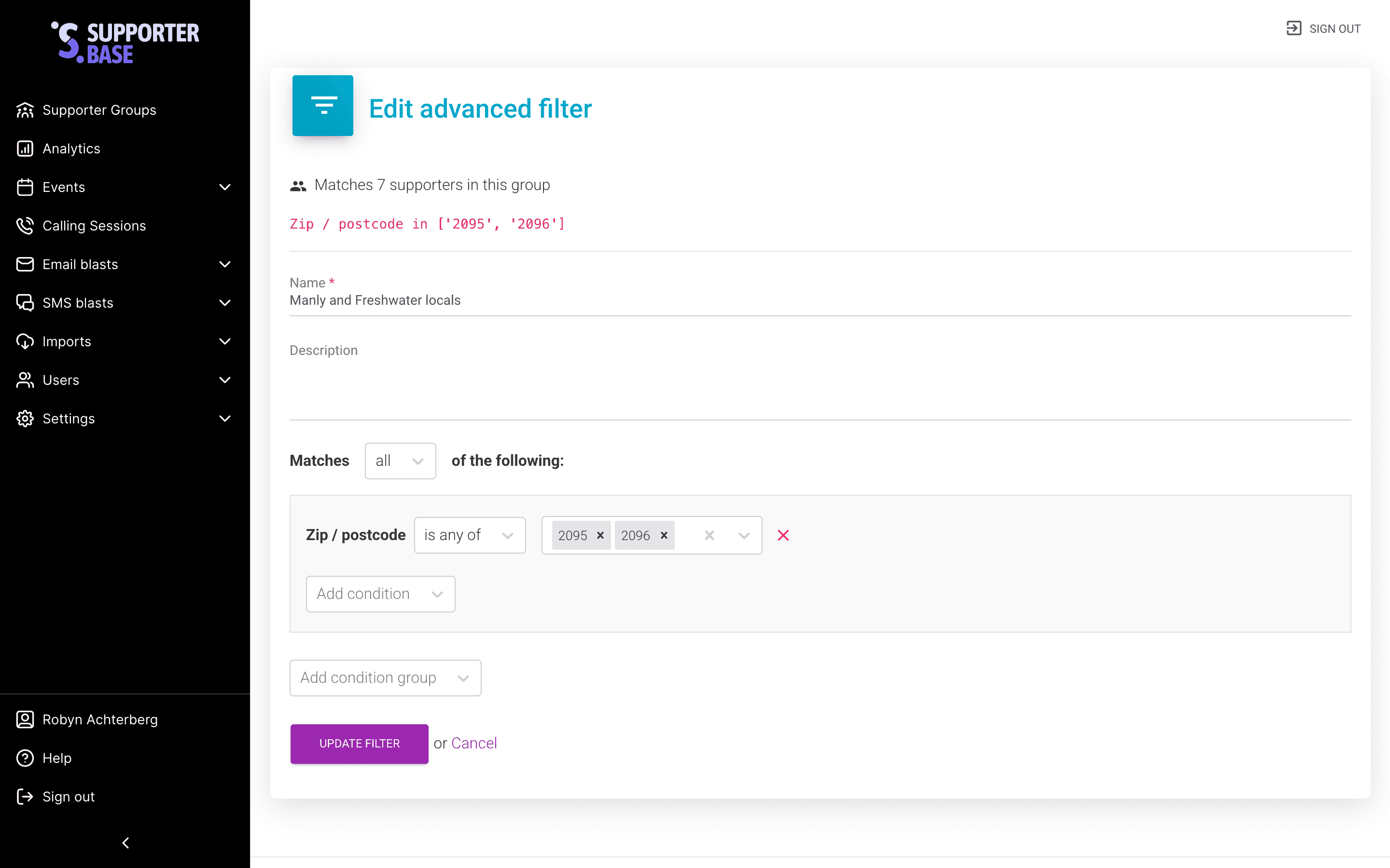 Advanced filter detail page with the Copy this filter to all groups button highlighted