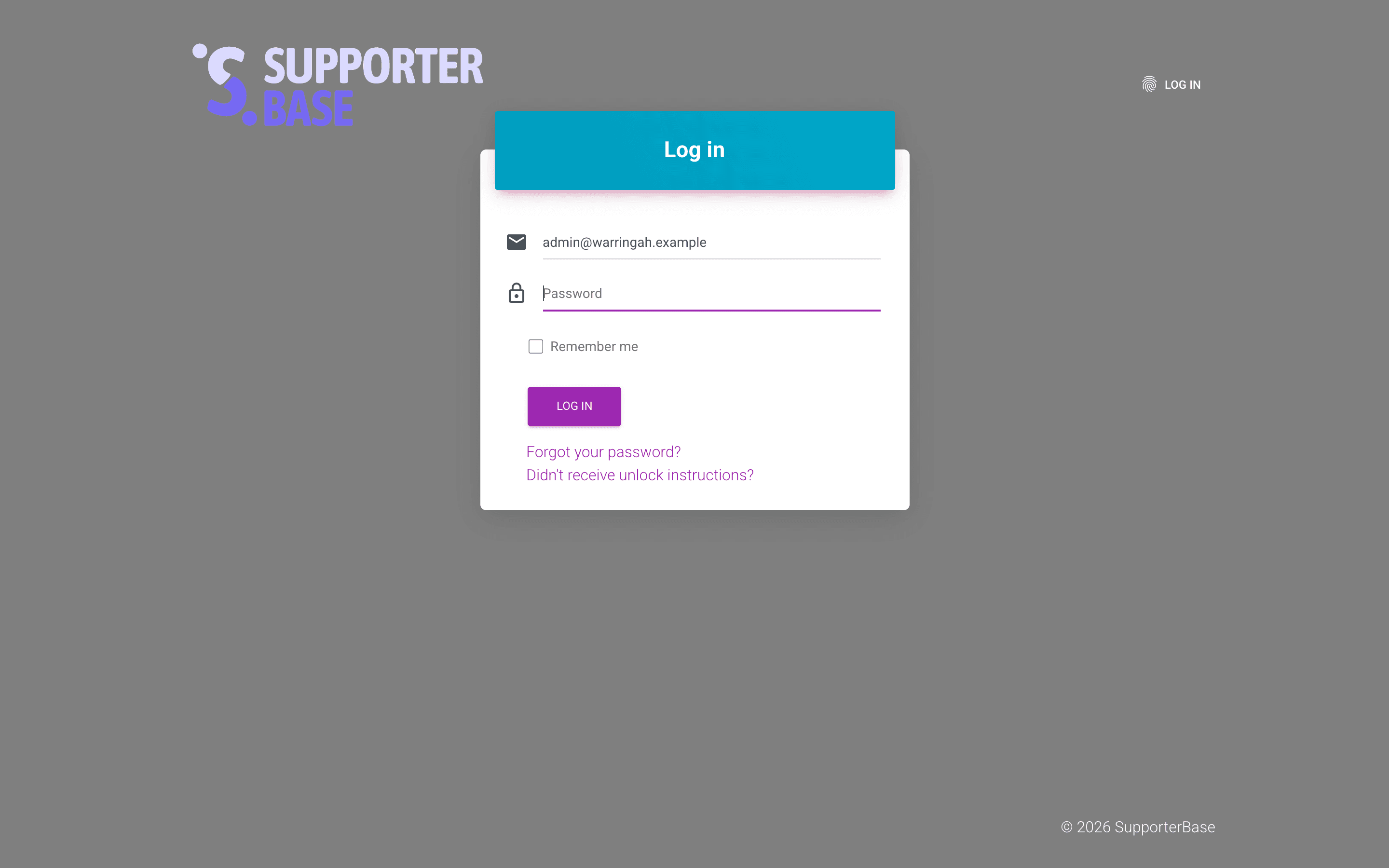 Password step of the log in page, showing the password field and the Remember me checkbox