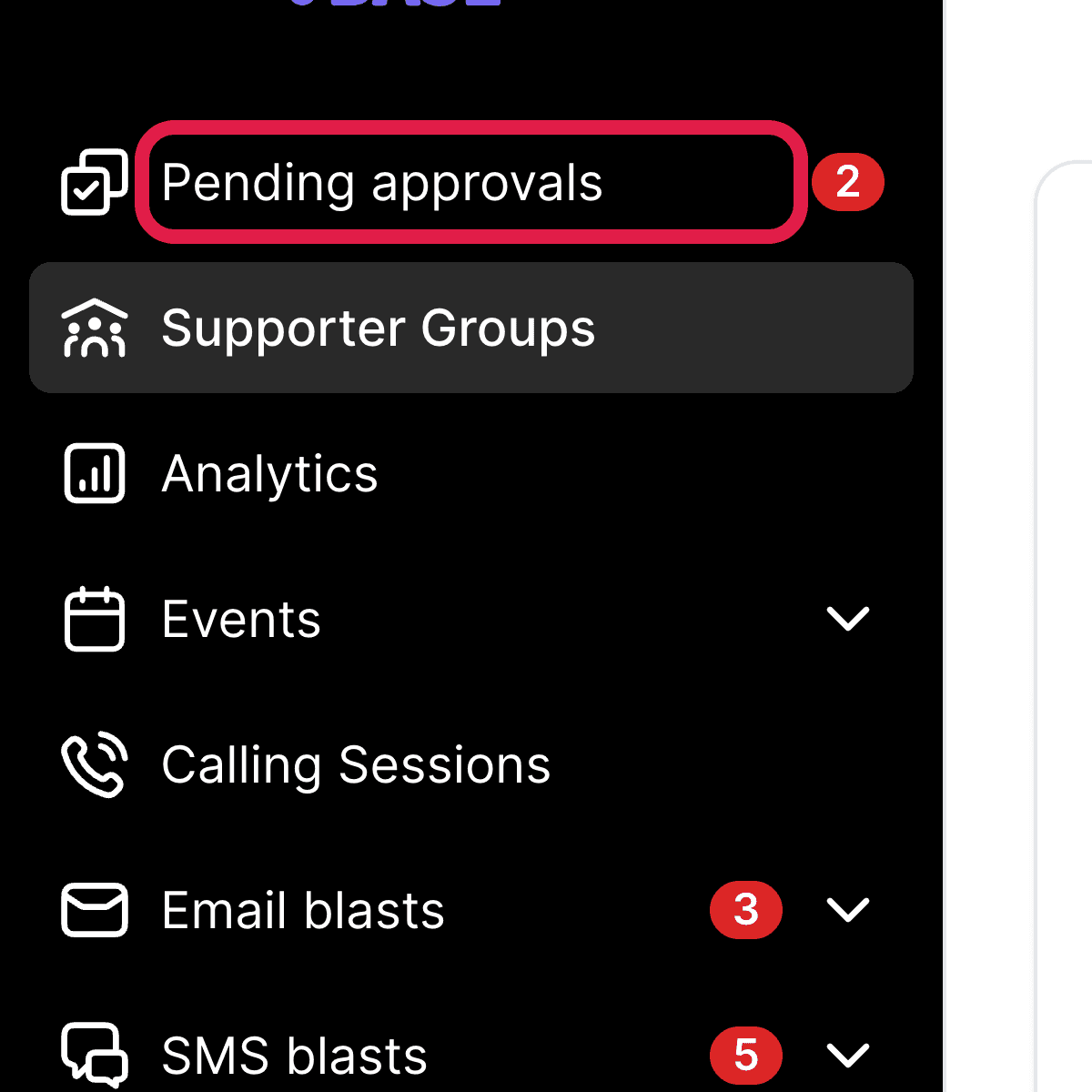Pending approvals in the left-hand navigation, with its count badge