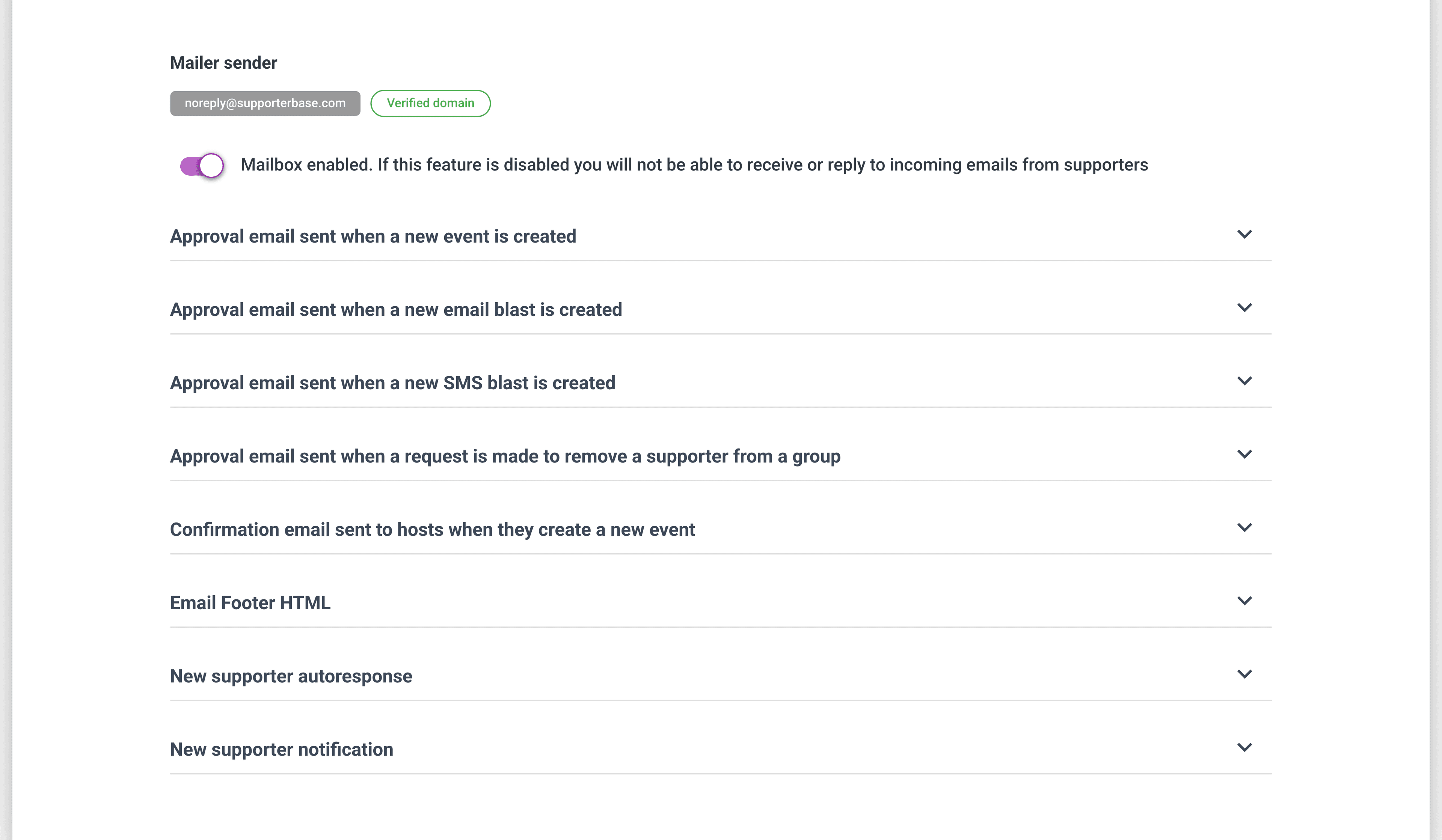 Mailers tab of Configurations, listing the editable approval notification emails