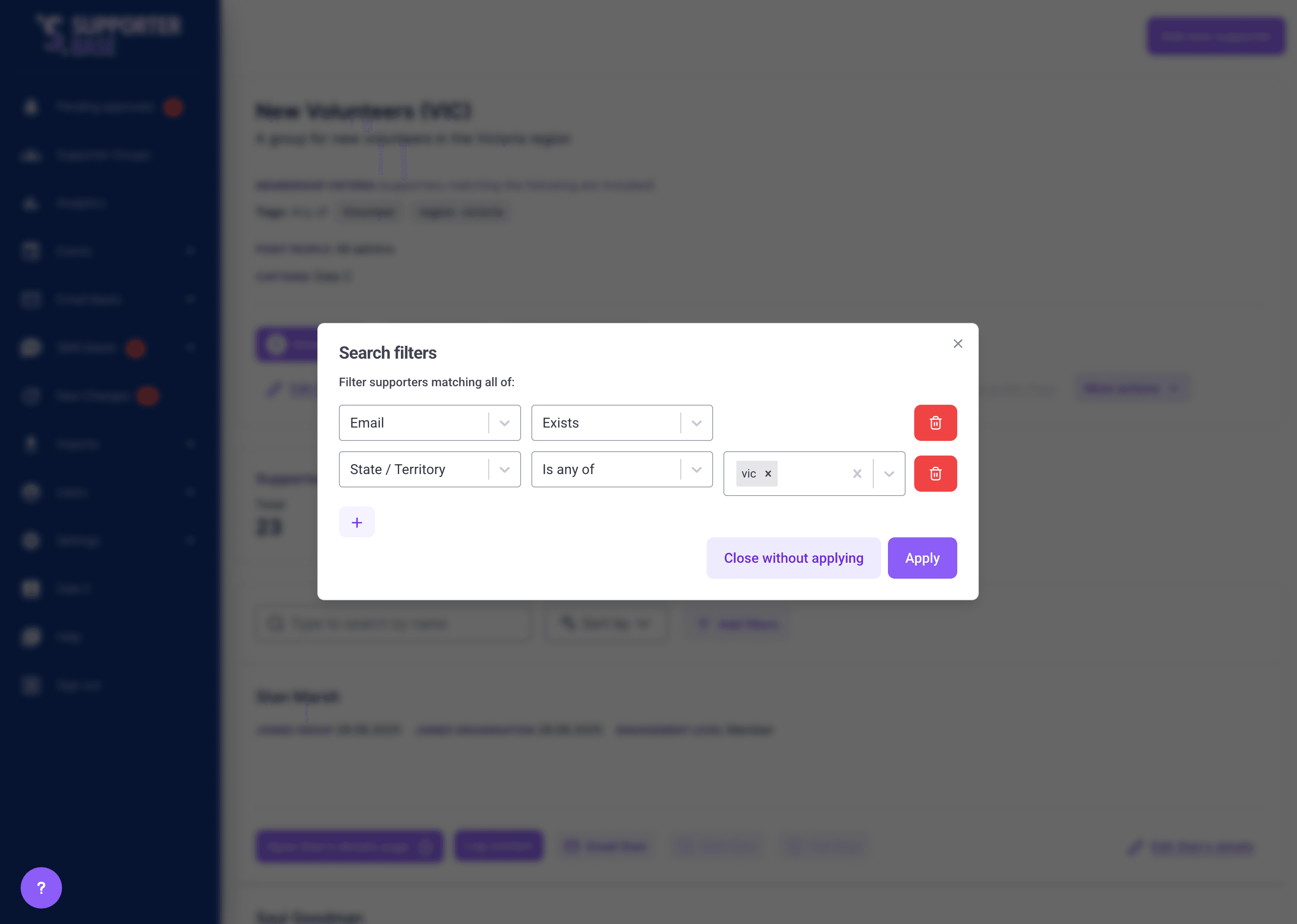 Filter options