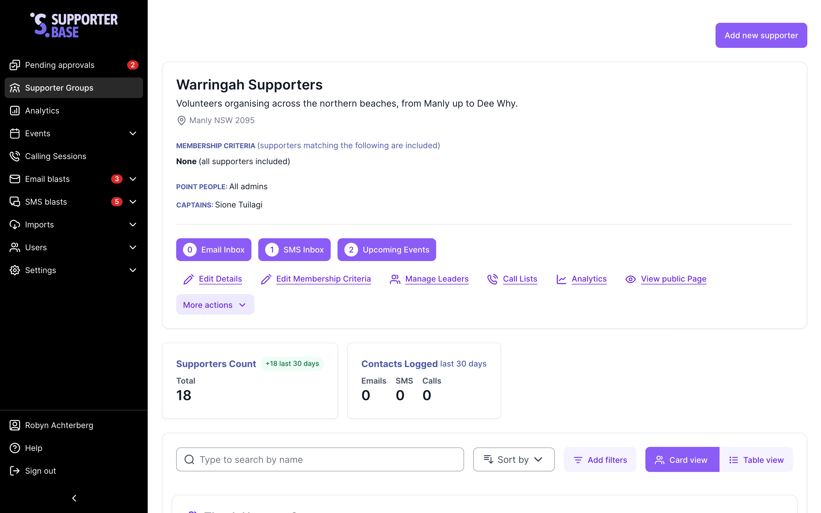 Group overview page with the View public Page link highlighted