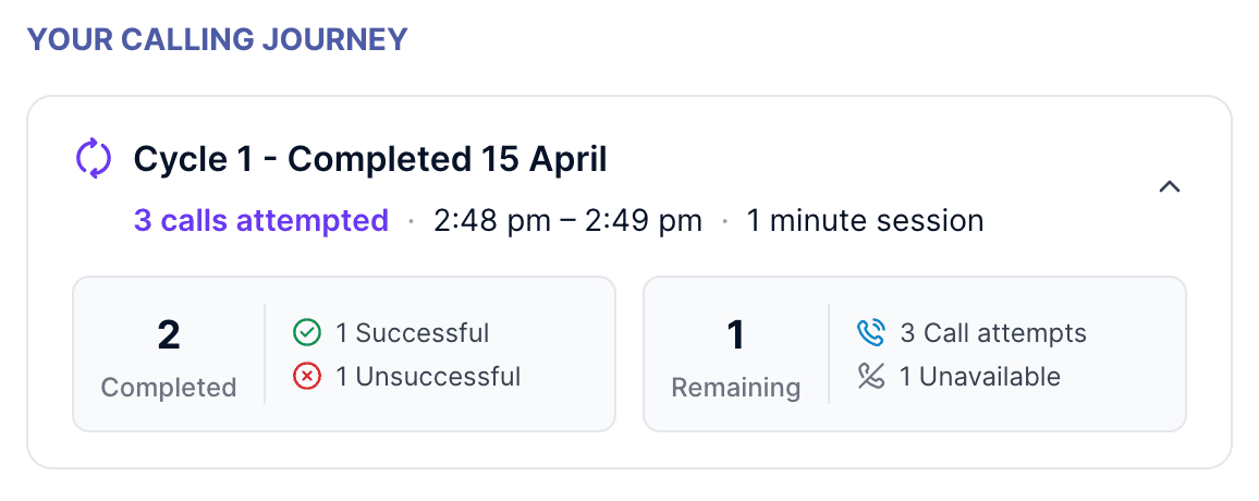 Calling journey accordion expanded