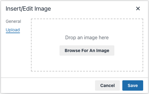 Image editor popup - upload screen