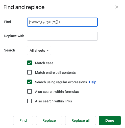 Using that regular expression within an advanced search